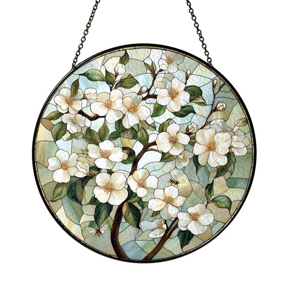 Fantasy Tree and Bee Stained Glass Style Window Decor – Handmade Hanging Art