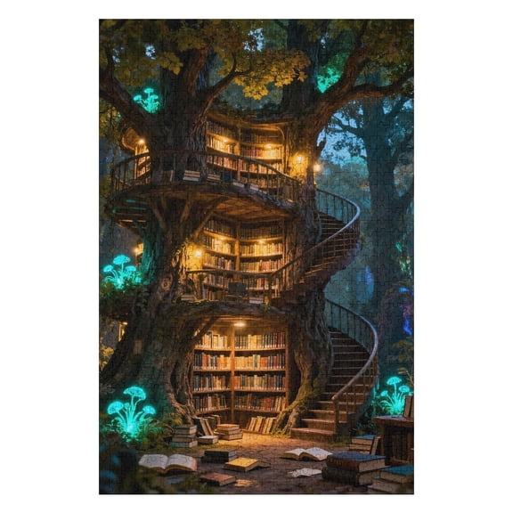 Fantasy Treehouse 1000 Piece Jigsaw Puzzles for Adults Elf Tree House Art Puzzle Colorful DIY Puzzles for Home Decoration Gifts Family Puzzle Perfect for Game Nights