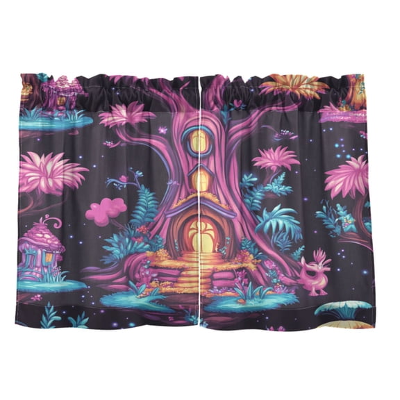 Fantasy Treehouse 27"x24" Linen Look Cafe Curtain Set with Privacy and UV Protection
