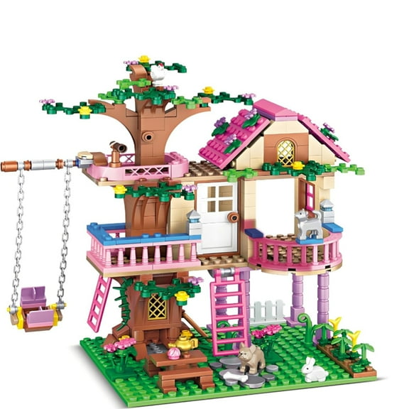 Fantasy Treehouse Building Set 504pcs, Creative Gift for 8+ Girls, Multi-Level Villa with Swing & Animals, Fun Educational STEM ToyPink
