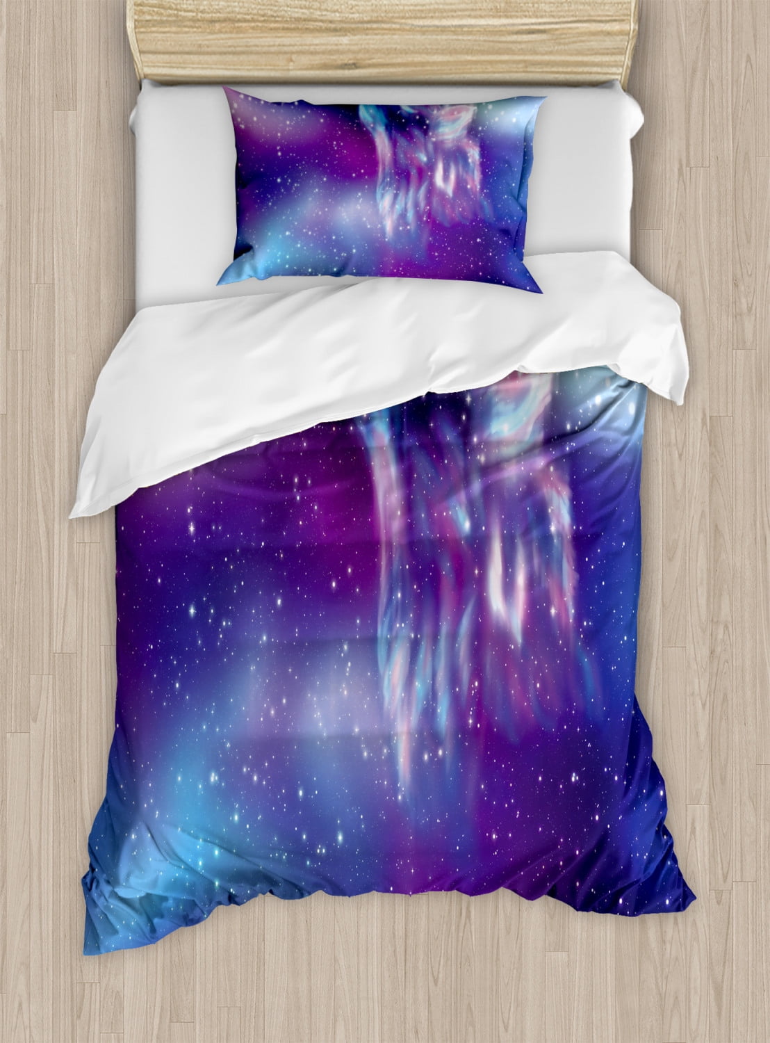 Twin Aurora Borealis Blue and Purple Microfiber Duvet Set