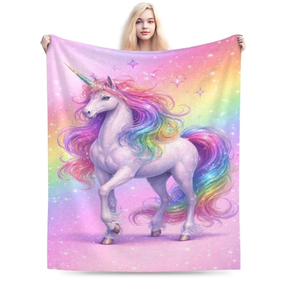 Fantasy Unicorn Art Throw Blanket, Rainbow Mythical Horse Fleece Blanket, Soft Cozy Decorative Blanket for Sofa Bed Couch, Adult Home Decor 50x40