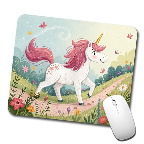 Fantasy Unicorn Children's Illustration Style Mouse Pad Low Profile Gaming Mat