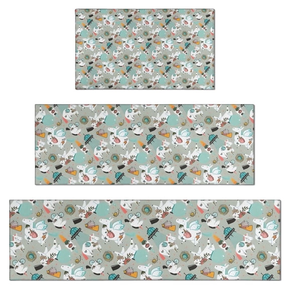 Fantasy Unicorn Pattern Kitchen Rugs Sets Of 3,Kitchen Runner Rugs Non Skid Washable,Decorative Kitchen Floor Mats for Kitchen,Sink,Laundry,17"x30"+ 17"x47" + 17"x59"