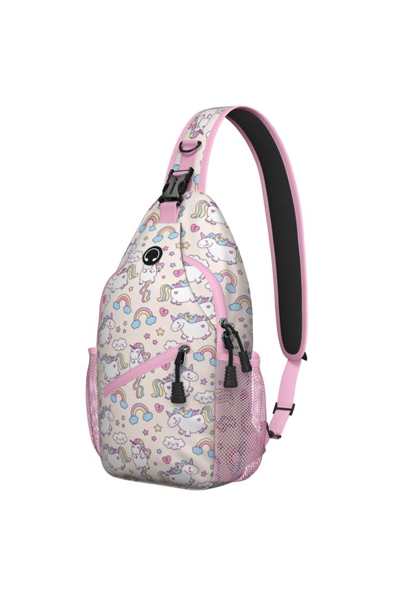 Fantasy Unicorn Sling Backpack with Stars Moon Clouds, Rainbow Crossbody Bag for Women Women, Cute Animal Print for Travel Hiking