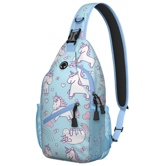 Fantasy Unicorn Sling Backpack with Stars Moon Clouds, Rainbow Crossbody Bag for Women Women, Cute Animal Print for Travel Hiking
