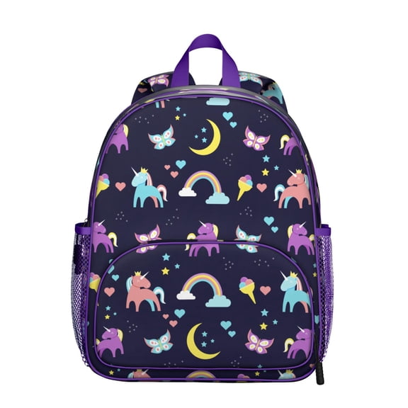 Fantasy Unicorn Student Backpack – Cute Cartoon Mythical Horse with Rainbow, Stars, Galaxy and Dreamy Clouds Theme