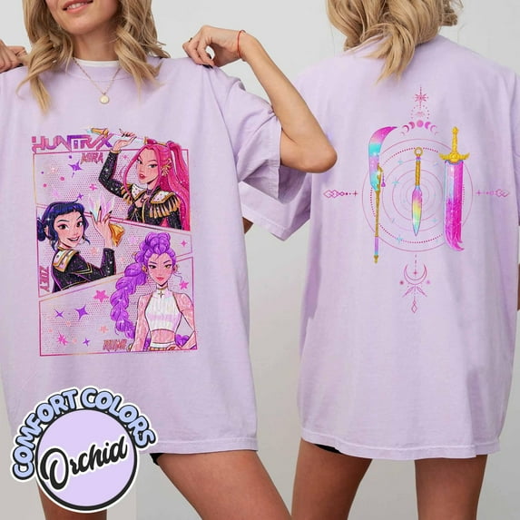 Fantasy Warrior Girls Double-Sided Graphic T-Shirt – Comfort Colors Tee for Women, Kpop-Inspired Art Shirt