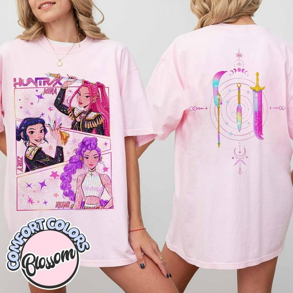 Fantasy Warrior Girls Double-Sided Graphic T-Shirt – Comfort Colors Tee for Women, Kpop-Inspired Art Shirt