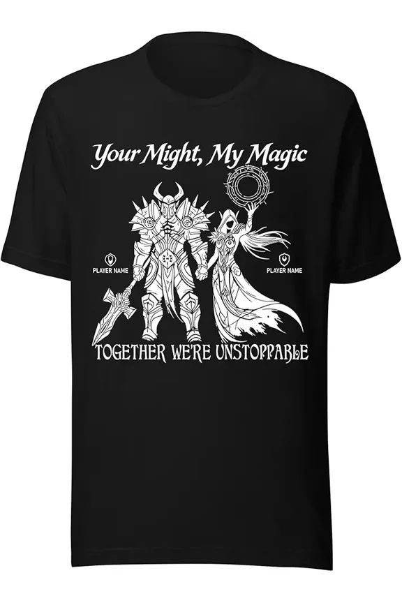 Fantasy Warrior Mage Gamer Couple Personalized Short Sleeve Unisex T-Shirt