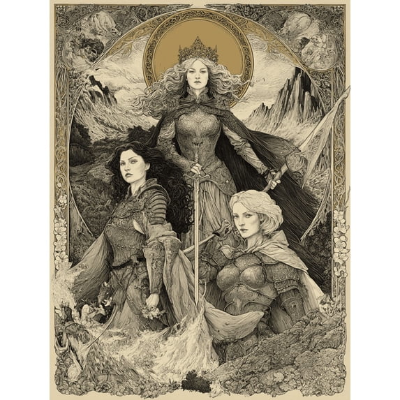 Fantasy Warrior Queens Canvas Print Wall Art for Living Room Bedroom Study Office Hallway Home Decor