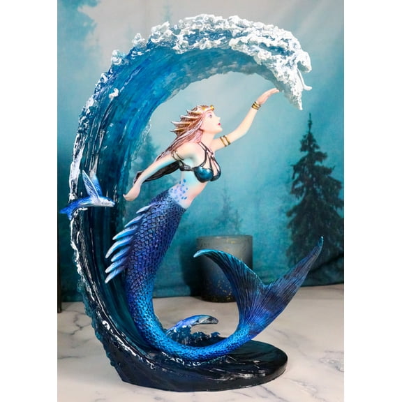 Fantasy Water Elemental Sea Mermaid Sorceress Riding Ocean Waves Figurine