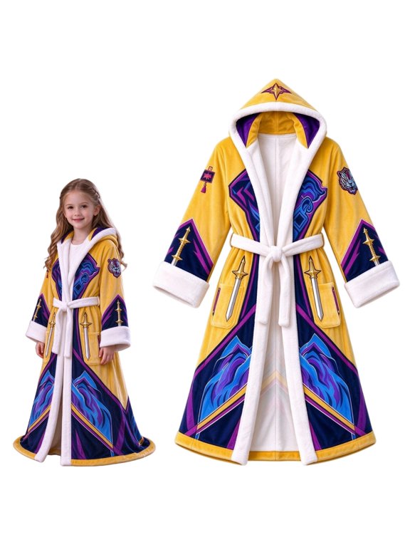Fantasy Wearable Blanket Robe for Kids with Hood and Belt, Plush Magic Bathrobe with Soft Fleece Fabric, Warm Sleepwear Blanket Gift for Christmas Birthday
