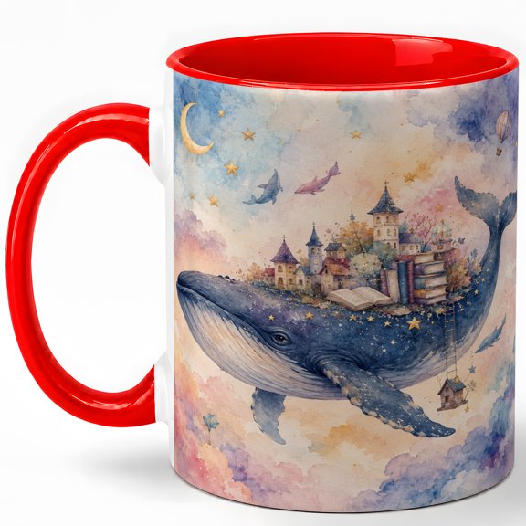 Fantasy Whale World 11oz Ceramic Mug, Dreamy Sky Castle Art