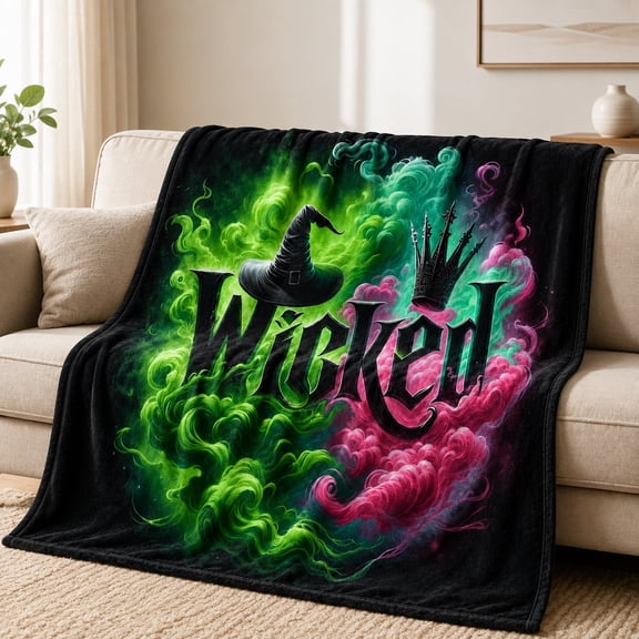Fantasy Witch Fleece Blanket, Colorful Hat and Crown Print Throw