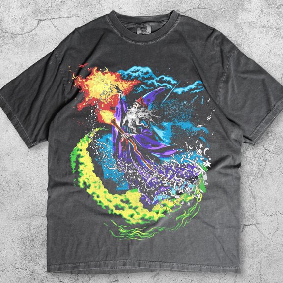 Fantasy Wizard 90s TShirt Retro Sorcerer Magic Spell Shirt Gothic Graphic Tee Grunge Magic