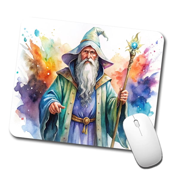 Fantasy Wizard Magician Magic User Watercolor Mouse Pad Low Profile Gaming Mat