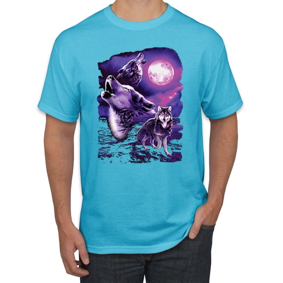 Fantasy Wolf Howling at The Full Moon Animal Lover Men's Graphic T-Shirt, Light Turquoise, Medium