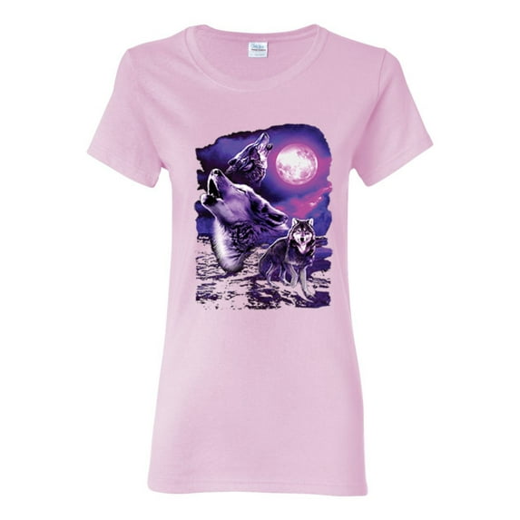 Fantasy Wolf Howling at The Full Moon Animal Lover Womens Graphic T-Shirt, Light Pink, Large