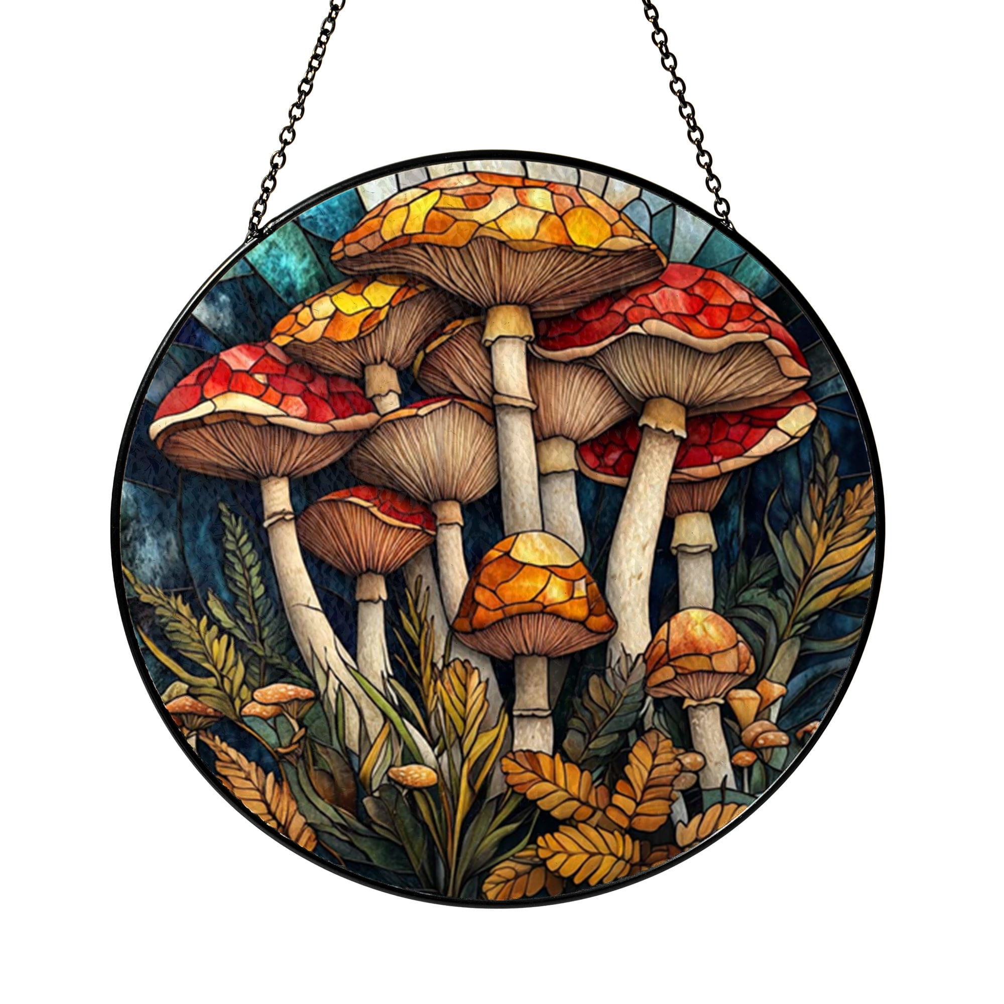 Window Drawing. Sign Fantasy Woodland Mushroom Scene Stained Glass Style Ornament Window ...