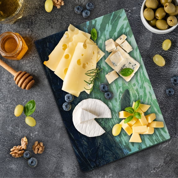 Fantasy World Cutting Board, Underwater World with Tree Branches Stones Waves and Reflection of Sun Digital Art, Decorative Tempered Glass Cutting and Serving Board, Small Size, Green, by Ambesonne