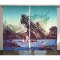 thumbnail image 1 of Ambesonne Fantasy Curtains 2 Panel Set, Crashed Spaceship Art, 108" x 90", Blue Green, 1 of 3