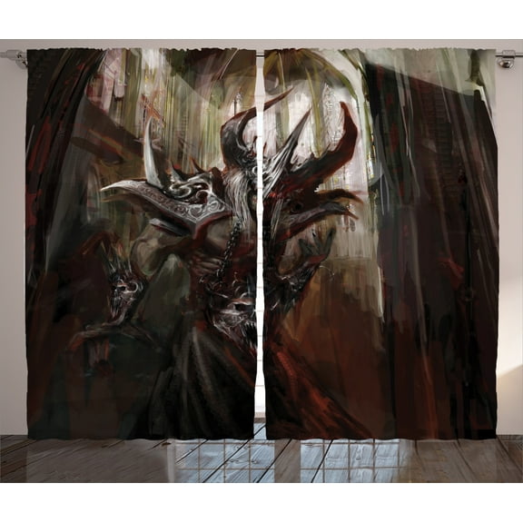 Ambesonne Fantasy Curtains 2 Panel Set, Knight Fantasy Theme, 108" x 84", Red Grey