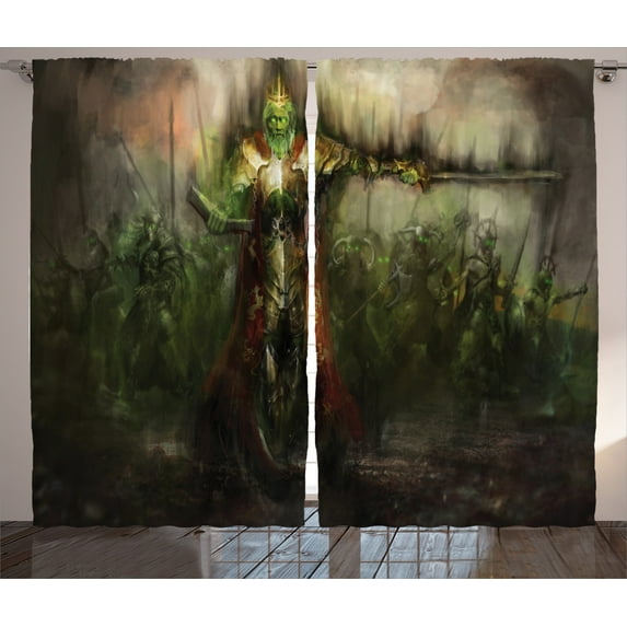 Ambesonne Fantasy Curtains 2 Panel Set, Ghost King in Field, 108" x 90", Green and Brown