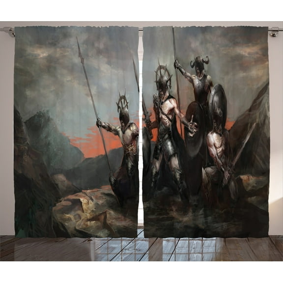 Ambesonne Fantasy World Curtains 2 Panel Set, Medieval, 108" x 84", Grey Orange