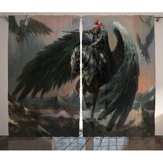Ambesonne Black Curtains 2 Panel Set, Pegasus King Leading, 108" x 90", Black Brown