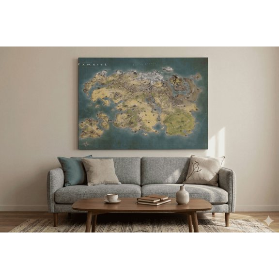 Fantasy World Map Canvas Wall Art Canvas Wall Decor for Home Office & Game Room