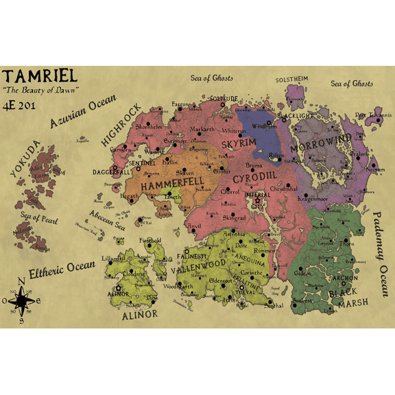 Fantasy World Map II Canvas Wall Art Canvas Print for Home Office & Game Room