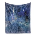 thumbnail image 1 of Fantasy World Soft Flannel Fleece Blanket, Scary Medieval Mansion Under Half Moon Creepy Watercolor Art, Cozy Plush for Indoor and Outdoor Use, 50" x 70", Purple Grey and Violet Blue, by Ambesonne, 1 of 5