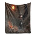 thumbnail image 1 of Fantasy World Soft Flannel Fleece Throw Blanket, Knight with Wings Feathers Angel Devil Moon Fantasy Night Illustration, Cozy Plush for Indoor and Outdoor Use, 60" x 80", Yellow Brown, by Ambesonne, 1 of 6