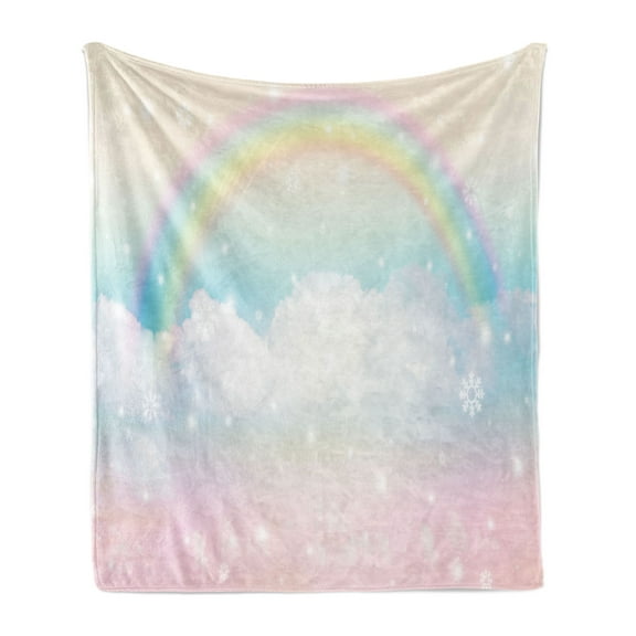 Fantasy World Soft Flannel Fleece Throw Blanket, Rainbow Silhouette over Fluffy Clouds, Cozy Plush for Indoor and Outdoor Use, 50" x 60", Multicolor, by Ambesonne