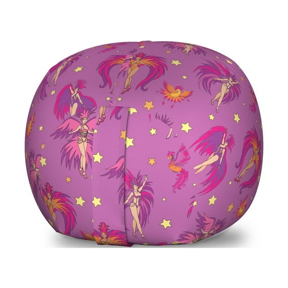 Fantasy World Storage Toy Bag Chair, Festival Themed Brazilian Girls in Carnival Costume Feathers Stars Shapes, Stuffed Animal Organizer Washable Bag, Large Size, Multicolor, by Ambesonne