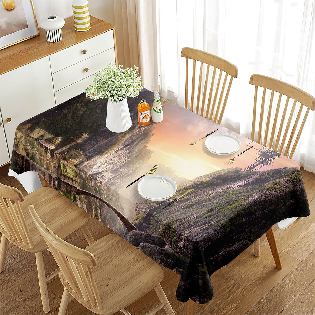 Fanatsy Table Fantasy World Tablecloth Wonderland Forest with Elves Universe Theme ...