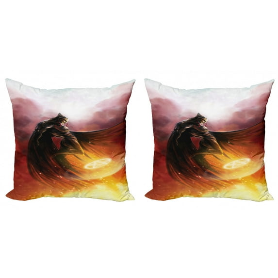 Ambesonne Fantasy Throw Pillow Cover 2 Pack, Superhero Theme Magic, 16", Yellow and Red