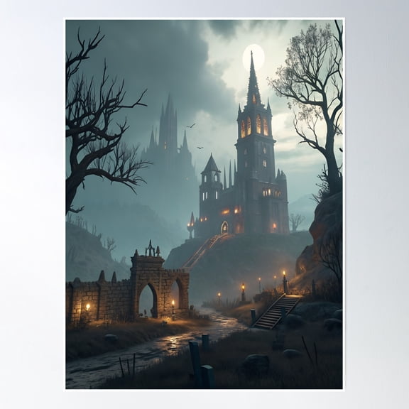 Fantasy World With Gothic Castles Poster Wall Art, Modern Wall Decor, 12x18 UNFRAMED