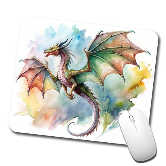 Fantasy Wyvern Dragon In Flight Watercolor Mouse Pad Low Profile Gaming Mat