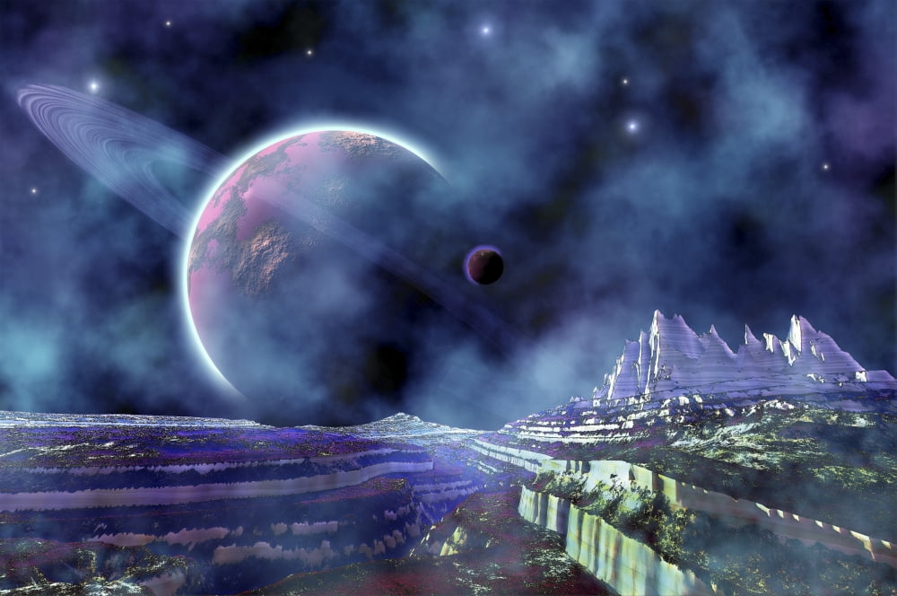Fantasy alien world view of the universe Canvas Art - Corey FordStocktrek Images (34 x 23)