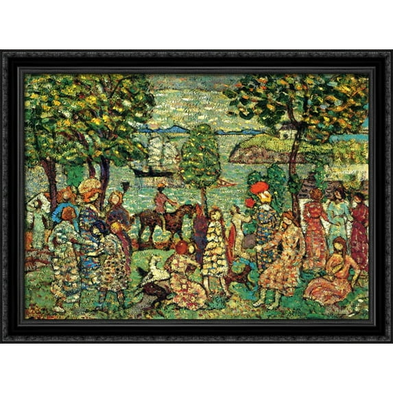 Fantasy (also known as Landscape with Figures) 38x28 Large Black Ornate Wood Framed Canvas Art by Maurice Prendergast