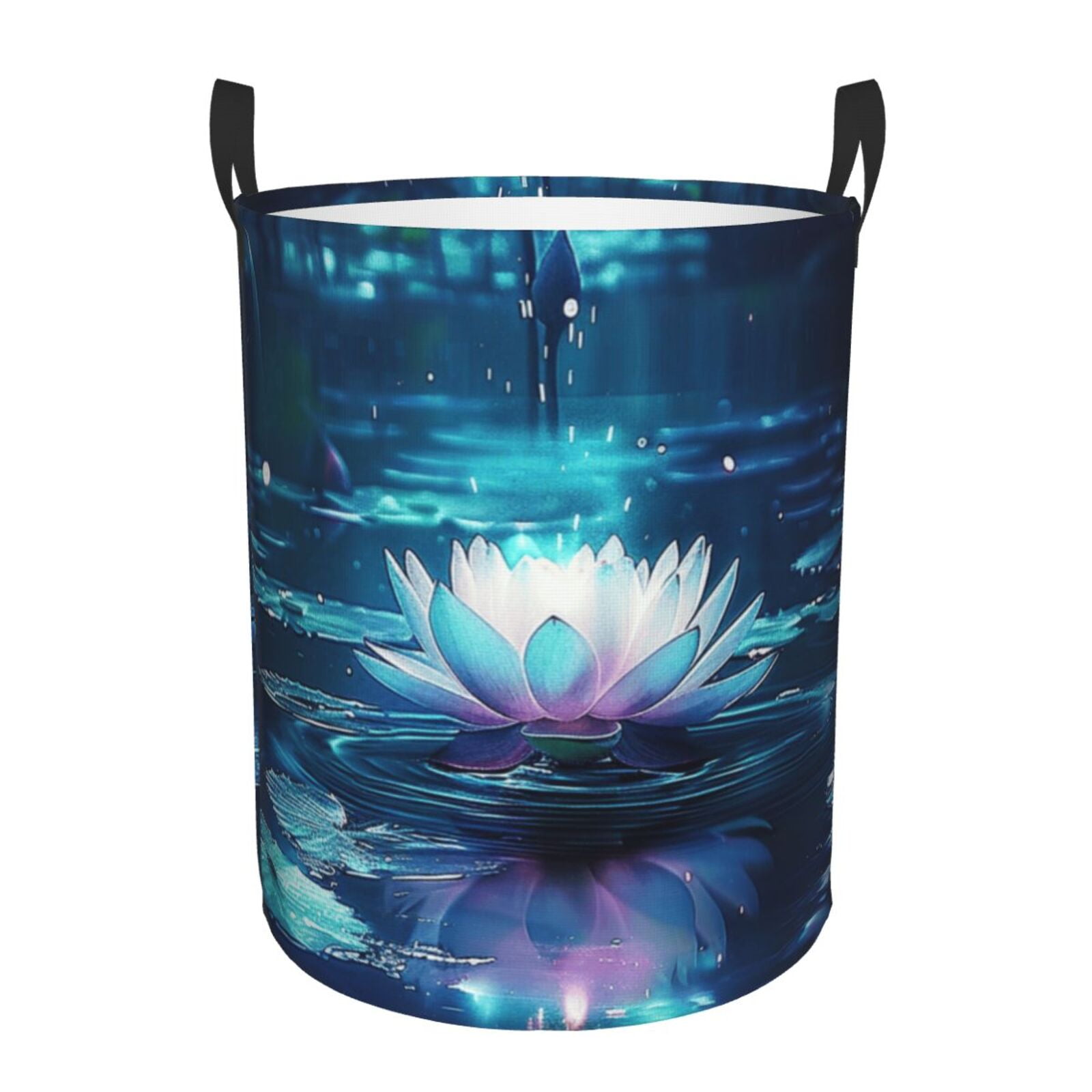 Fantasy art design basket with handle, circular laundry basket