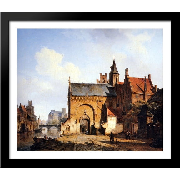 Fantasy cityview of Maassluis 32x28 Large Black Wood Framed Print Art by Cornelis Springer
