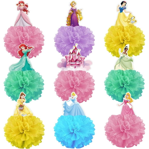 Fantasy fairytale princess-9 Pieces Honeycomb Centerpieces 3D Tabletop Decorations for Kids Birthday Theme Party Decorations Double Sided Party Favor Supplies Photo Props