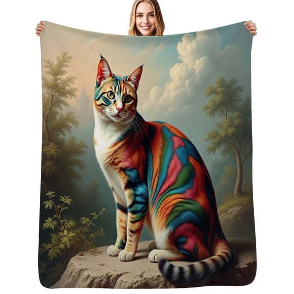 Fantasy harlequin cats Soft Blanket Travel Bedding Throws Flannel Bedspread Sofa Bed Cover