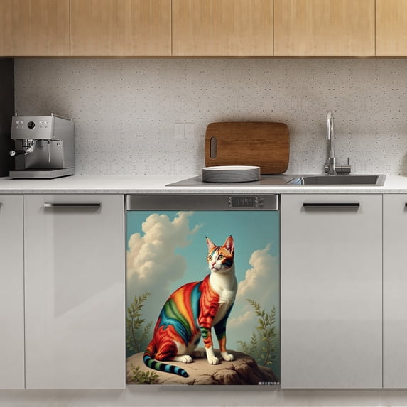Fantasy harlequin cats colorful Dishwasher Magnet Cover Decorative Sticker for Home Cabinet Kitchen 23" x26"