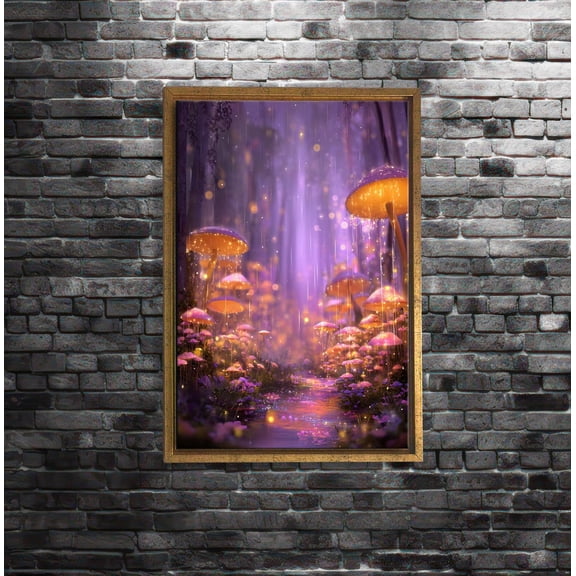 Fantasy mushroom forest art, glowing purple fairy landscape, magical wall decor, enchanted woodland path print, whimsical nature art Poster Decor, Size 8x12 UNFFRAMED F03.1.8l1436