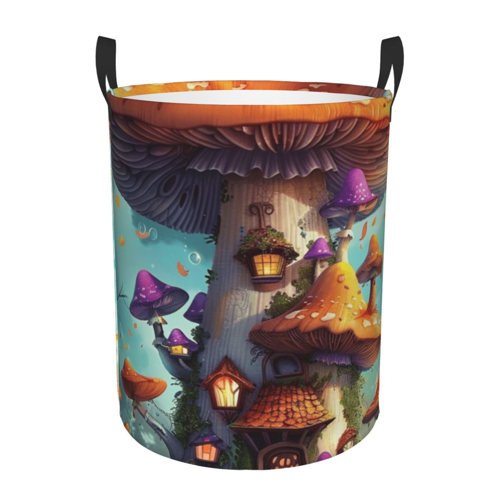 Fantasy plant architecture basket with handle, circular laundry basket