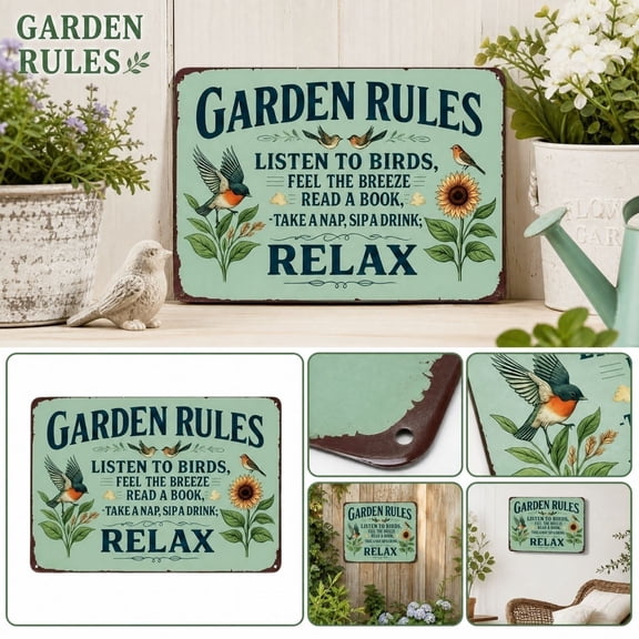 FantasyFrolic Summerween Garden Rules Sign Decor Vintage Metal Plaque Retro Wall Art for Home Indoor Outdoor Ornament 12x8in a